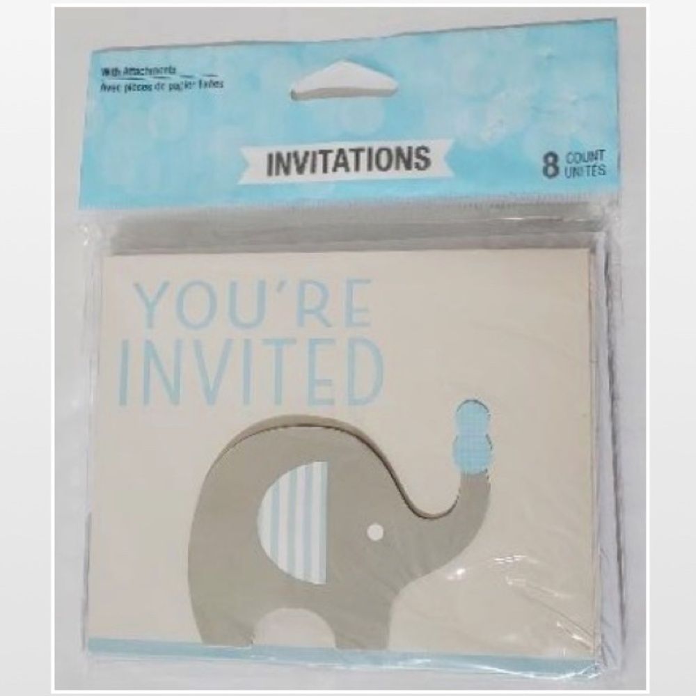 New Invitations Cards Kid Blue Elephant Blue Pop Out